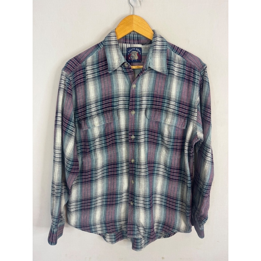 Salty Dog Mens Purple Teal Plaid Cotton Flannel Button Down Shirt Large